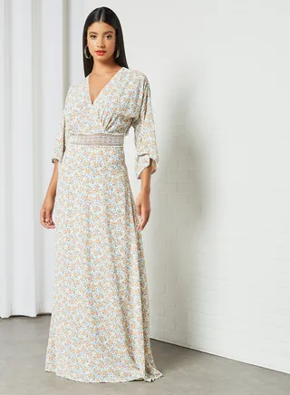 Open Back Floral Dress White 