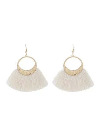 Round Crystal Studed Tassel Earrings 