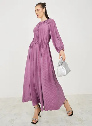 Pleated Gathered Waist Detail Maxi Dress 
