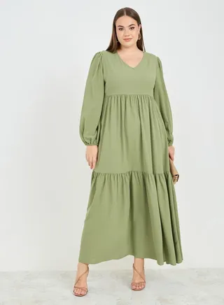 Gathered Detail Tiered Maxi Dress 