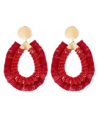 Beads Studded Tear Drop Tassel Earrings 