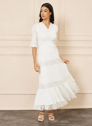 Lace Detail Tiered Maxi Dress