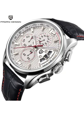 Mens Chronograph Leather Watches Stainless Steel Luxury Quartz 