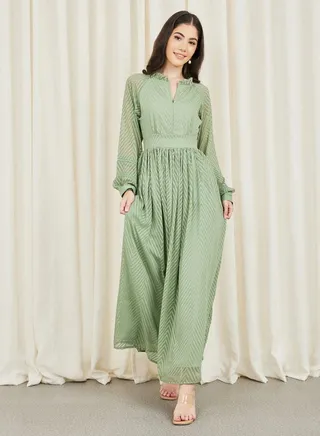 Dobby Zig Zag Textured A-Line Maxi Dress