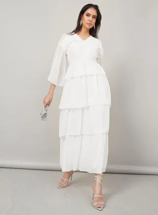 Dobby Ruffle Layered Tiered Maxi Dress 