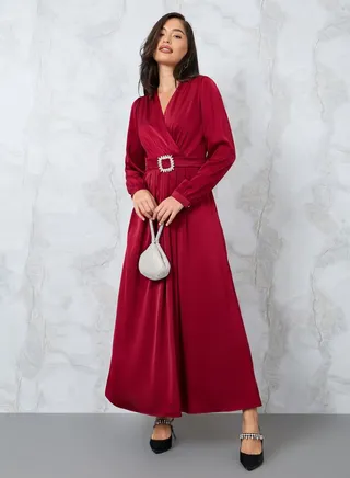 Embellished Buckle Detail A-Line Maxi Dress 