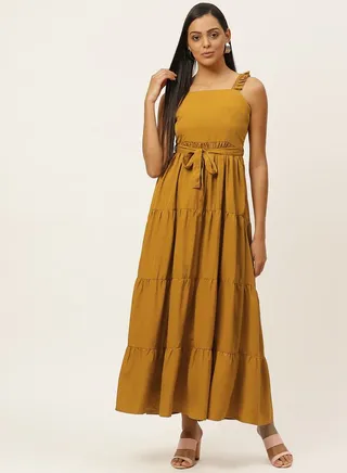 Sleeveless Tiered Maxi Dress with Tie Belt 