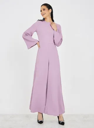 Solid Wide Leg Flared Sleeve Jumpsuit 