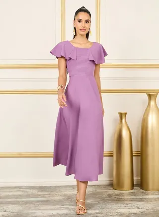 Stitch Detail Frill Layer Detail A-line Maxi Dress 