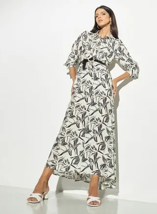 Iconic All-Over Floral Print Maxi Trapeze Dress 
