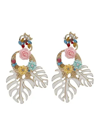 Flower And Leaf Design Dangle Earrings 