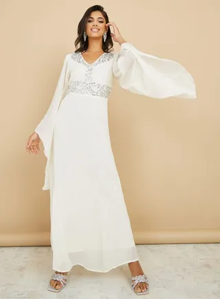Embellished Sequined A-Line Maxi Dress 