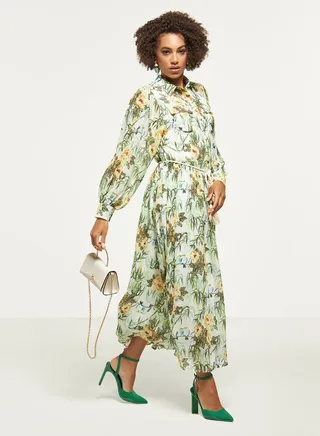 2Xtremz Floral Print Maxi Shirt Dress with Tie-Up Belt and Pockets 