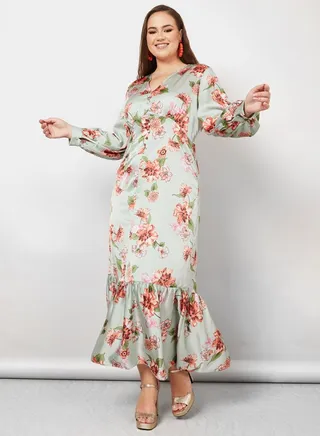 Empire Line Printed Maxi Dress with Frill Hem 