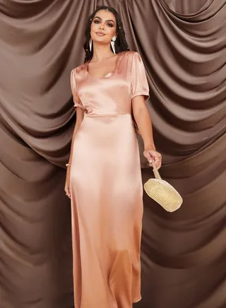 Short Sleeves A-Line Maxi Dress 