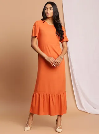 Casual Long Evening Maxi Dress Rust 