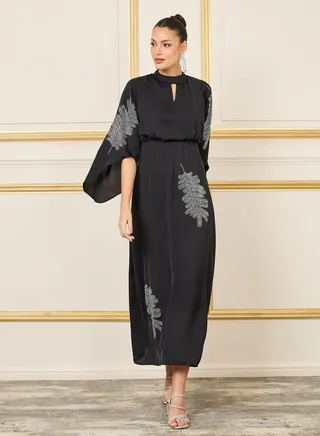 Rhinestone Detail High Neck Shift Maxi Dress 