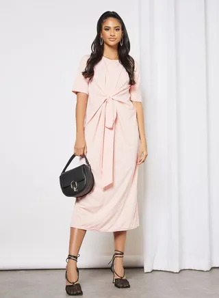 Front Tie Bow Maxi Dress N4 Lg Coral 
