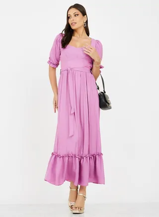 Ruffle Detail Square Neck A-Line Maxi Dress 