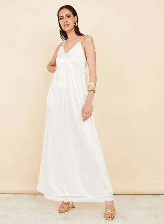 Tie Strappy Jacquard A-Line Maxi Dress 