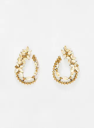 Floral Lace Light Brown Color Crystal Earrings 