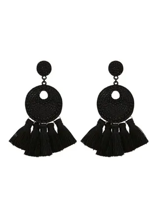 Patterned Round Tassel Earrings 