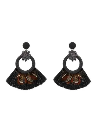 Feather Design Tassel Earrings 