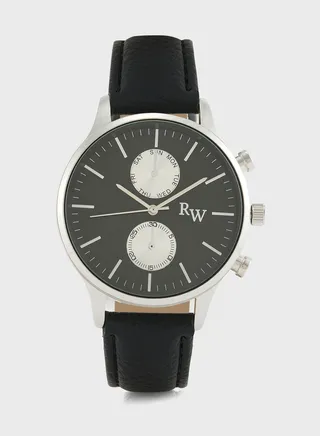 Subdial Analog Leather Strap Watch