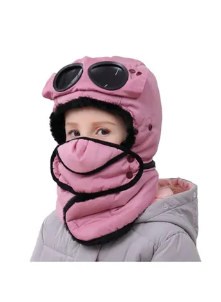 Winter Warm Trapper Hat With Face Cover Pink 