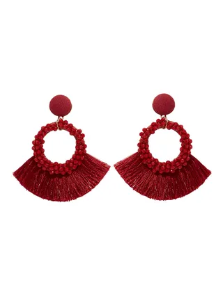 Beads Studded Round Tassel Earrings 