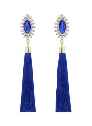 Crystal Studded Tassel Earrings 