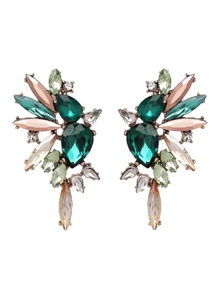 Fahion Statement Vintage Drop Dangle Earrings for Women Girls Green Crystal Earrings 