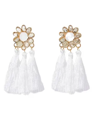 Flower Design Trio Tassel Earrings 