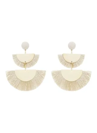 Layered Semicircle Thread Tassel Earrings 