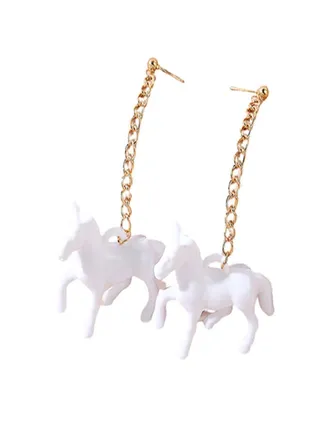 1-Pair Fashion White Acrylic Trojan Horse Alloy Chain Stud 