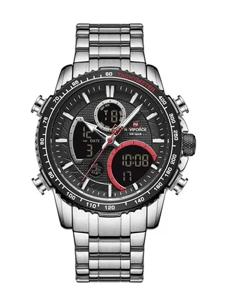 Men's Stainless Steel Analog & Digital Wrist Watch NF9182 S/B - 46 mm - Silver 