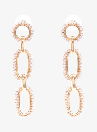 Embellished Pushback Closure Detail Dangle Earrings 