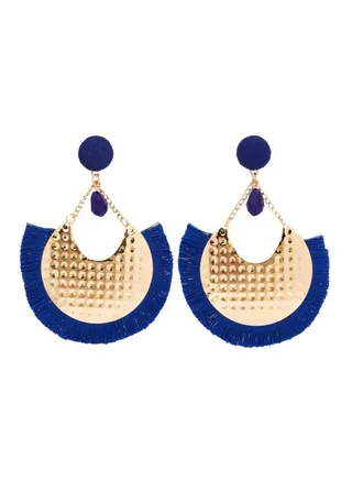 Patterned Round Tassel Dangle Earrings 