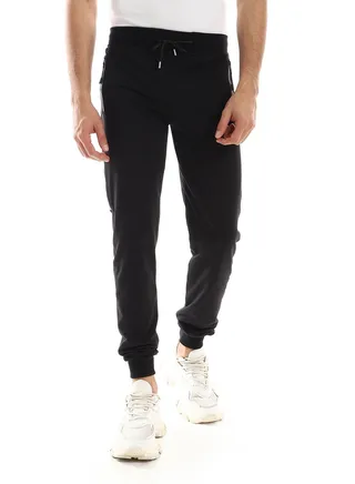 Detailed Casual Sweatpants With Zipper Pockets And Silver Tape 