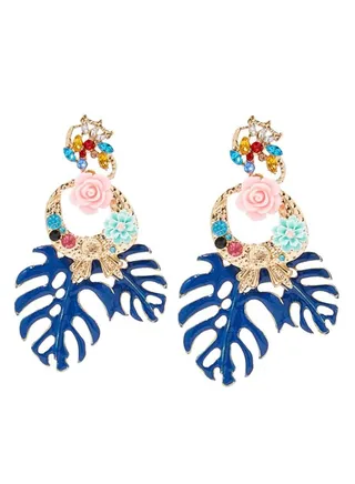 Flower And Leaf Design Dangle Earrings 