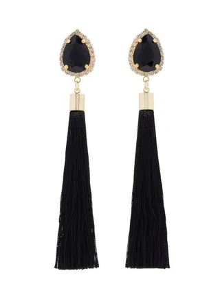 Crystal Studded Tassel Earrings 