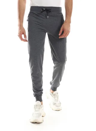 Detailed Casual Sweatpants With Zipper Pockets And Silver Tape 