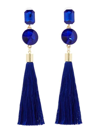 Crystals And Tassel Design Earrings 