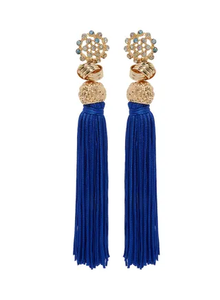 Crystal Studded Tassel Earrings 