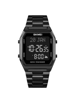 Men's Muslim Stainless Steel Strap Digital Square Azan Watch 3671BKBK 