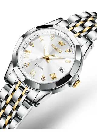 Women's Water Resistant Stainless Steel Analog Wrist Watch 27 mm - White/Gold 