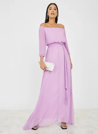 Self Tie Belt A-Line Maxi Dress 