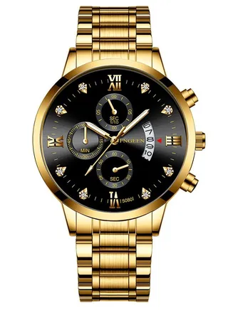 Men's Waterproof Quartz Crystal Glass Mirror Watch - Gold-43.5mm 
