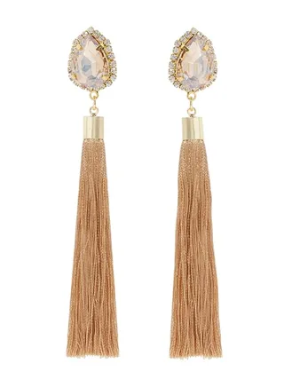 Crystal Studded Tassel Earrings 