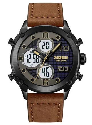 Watch for Men Sports Water Resistance Leather Quartz Watch Brown 1975 